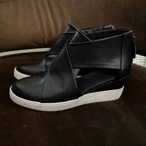 Sleek Black Ankle Booties with White Soles Size 11